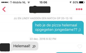 Tinder openingszin voorbeeld: inhaken op eten