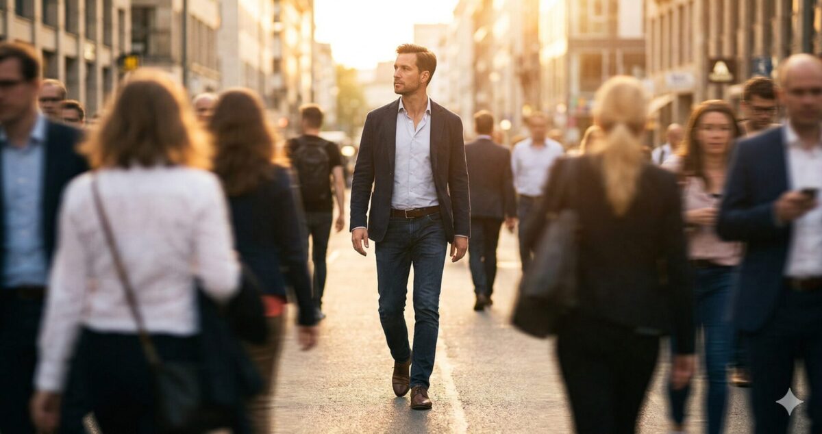 man loopt zelfverzekerd zijn eigen weg na de friendzone