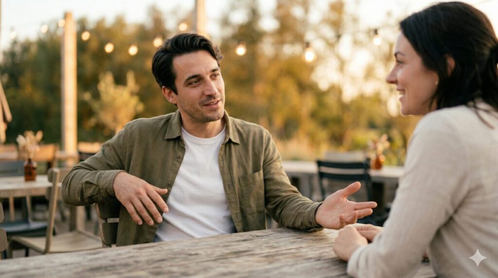 Open vragen stellen in gesprek met vrouw