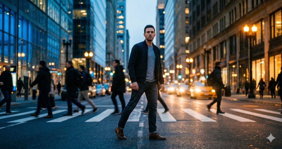 man neemt initiatief stap vooruit