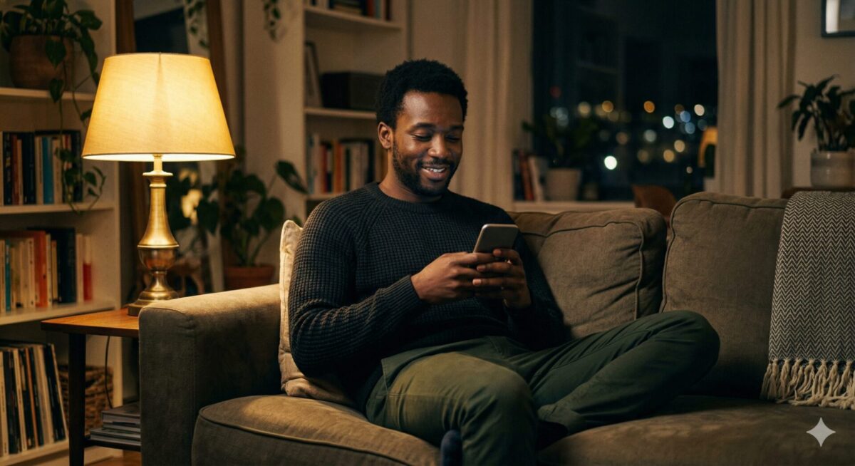 Man appt ontspannen na een eerste date