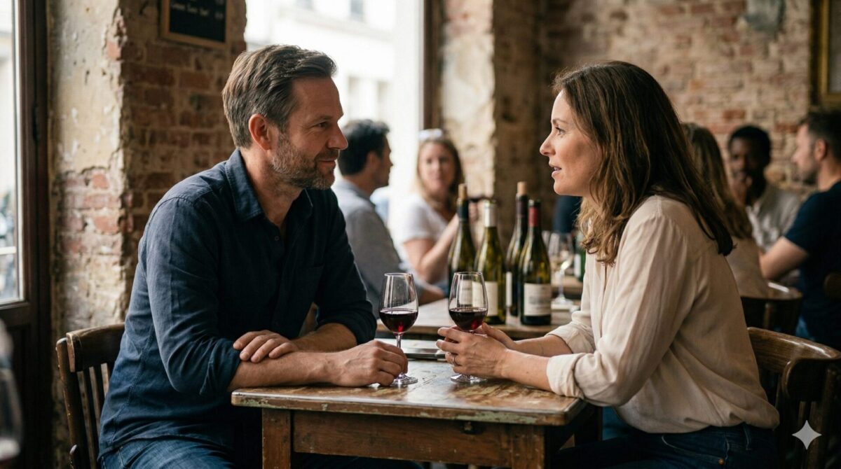 Man en vrouw op een ontspannen date in een volwassen setting