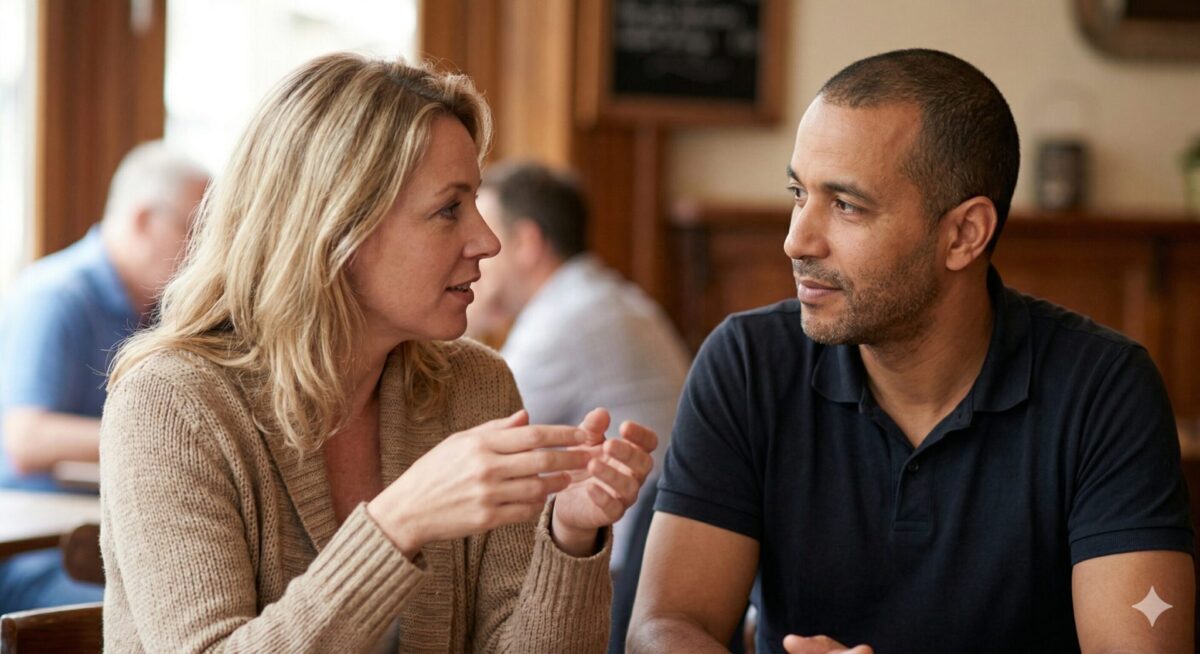 Man leest subtiele lichaamstaal signalen van een vrouw in gesprek