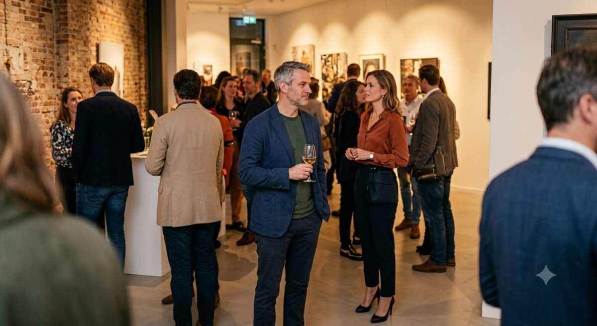 Man merkt de bewust afgestemde stijl van een vrouw op in een sociale setting